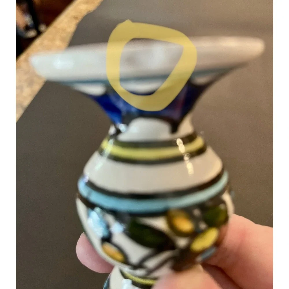 Israeli Ceramic Pottery Iznik Shabat Candlesticks Hand‎ Painted